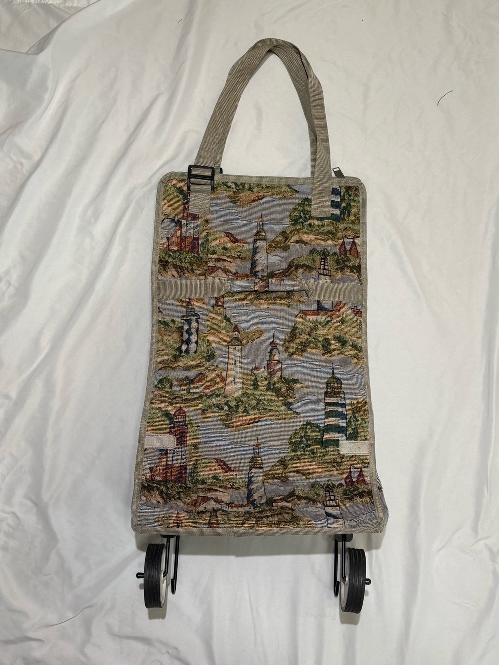 Tapestry Lighthouse Rolling Shopping Cart - Coastal Print